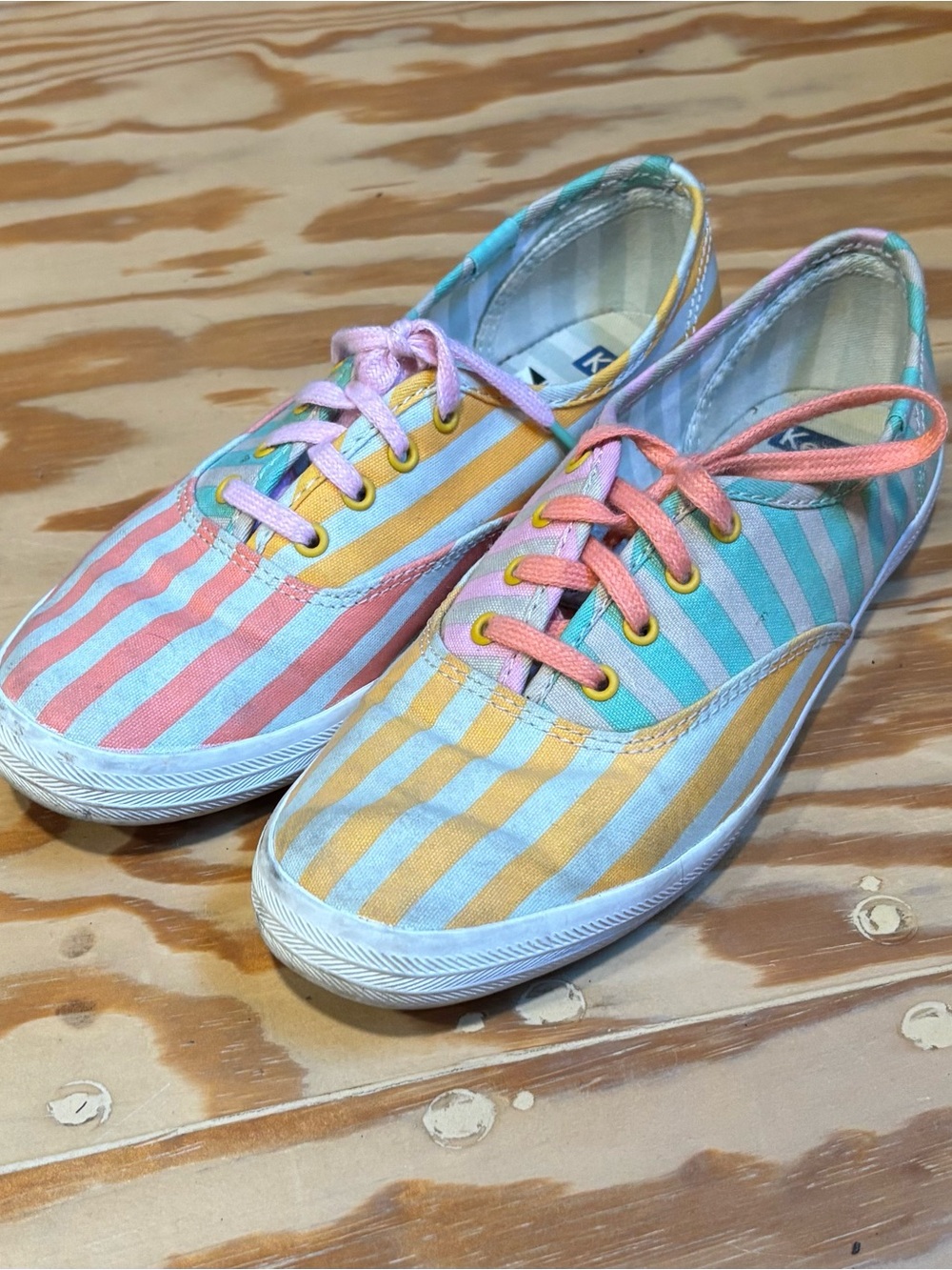 KEDS x Dusen Dusen Striped Pastel Canvas Sneakers - Pink, Yellow & Aqua